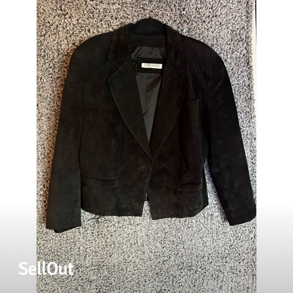 Evan Davies Men's Vintage Black Leather Bomber Jacket Gold Buttons M